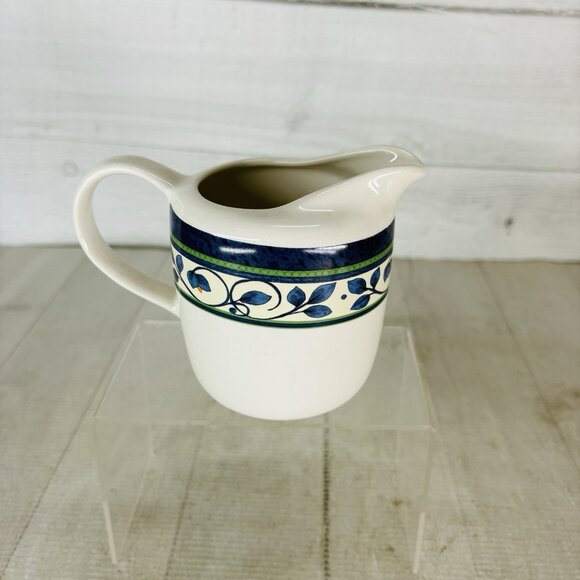 Pfaltzgraff ORLEANS Blue Green Vine Yellow Stoneware 12oz Handle Creamer Pitcher - Picture 5 of 14